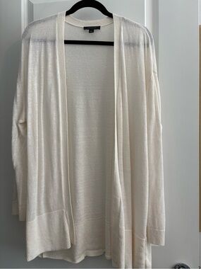 Ann Taylor Ivory Open-Front linen Draped Cardigan